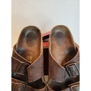 Birkenstock Shoes Birkenstock 265 Arizona Eu 4 L1 M8 Tan Leather Sandals Slide Buckle Unisex Poshmark